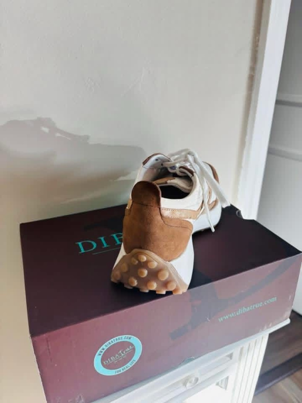 Women’s White and Brown Leather-Trim Sneakers - Picture 2 of 2